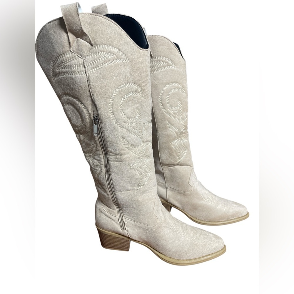 Beige Western Cowgirl Boots Women US 10 EU 41 Knee High Pointed Toe NWT - Picture 2 of 5
